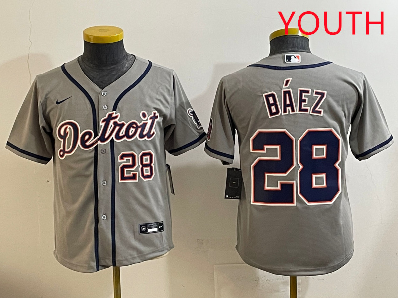 Youth 2025 Detroit Tigers #28 Baez grey Nike MLB jersey style 62